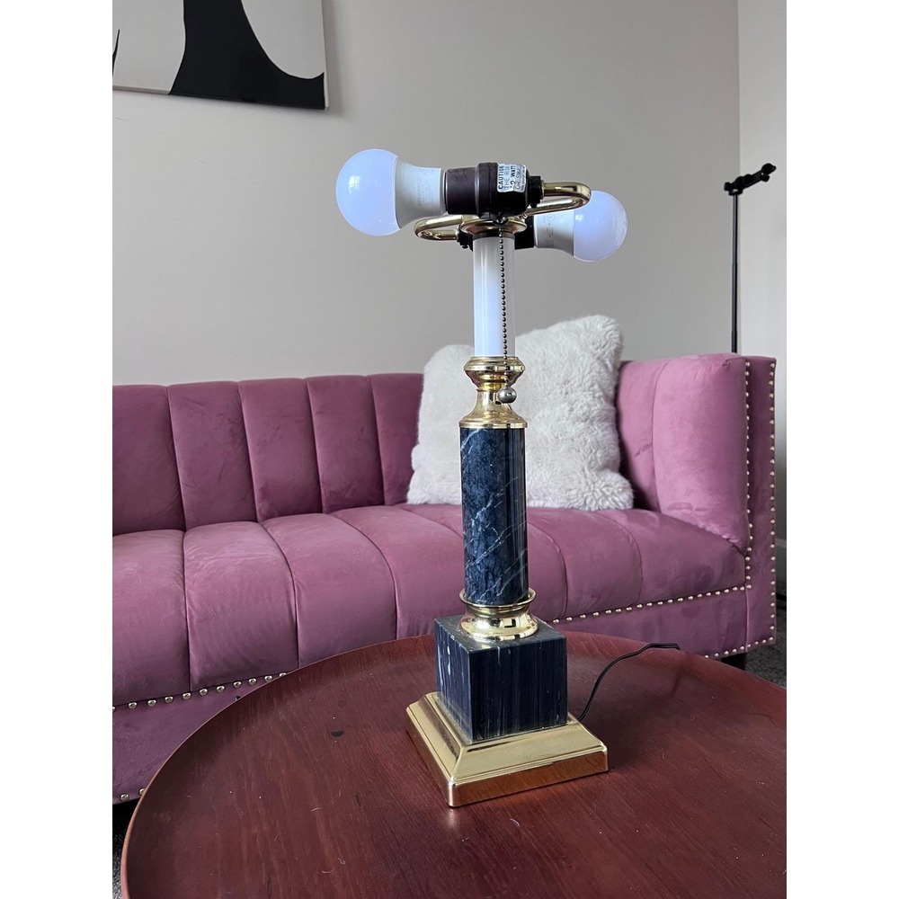 Vintage Marble and Brass Table Lamp Dual Pull Hollywood Regency Neoclassical